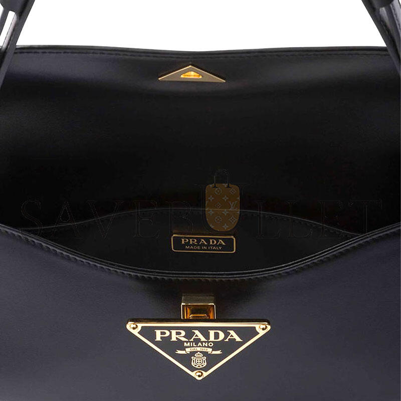 PRADA ENAMELED METAL TRIANGLE-LOGO LEATHER SHOULDER BAG 1BD344 (31*13.5*4cm)